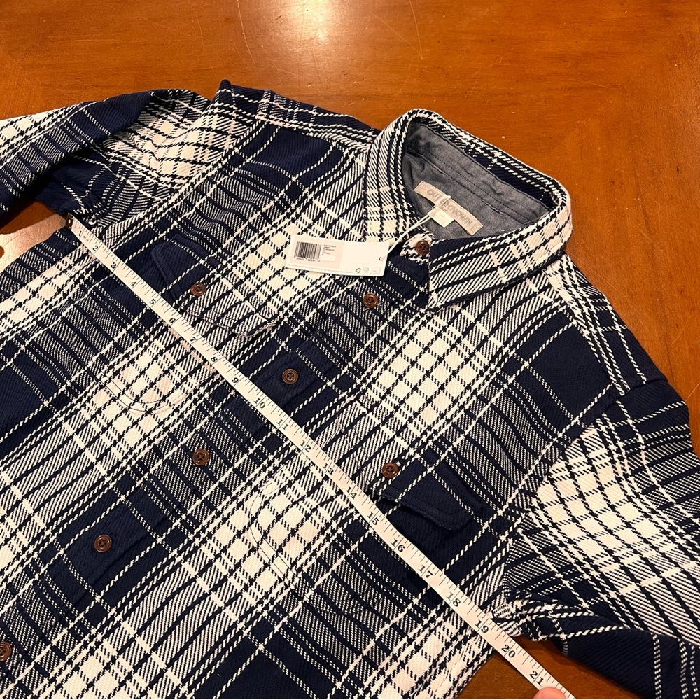 NEW OUTERKNOWN Flannel Blanket Shirt‎ Atlantic Blue Bigbury Plaid Small - Picture 14 of 16